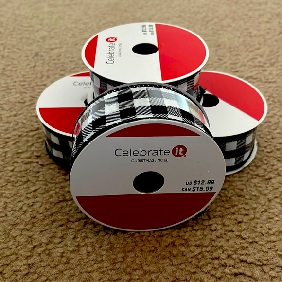 Celebrate It | Holiday | Four Rolls Of Black And White Wired Ribbon